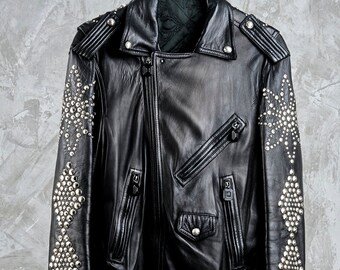 GIANNI VERSACE ダブルライダースジャケット GIANNI VERSACE Rare Fall 1991 Runway Black Studded Leather Moto