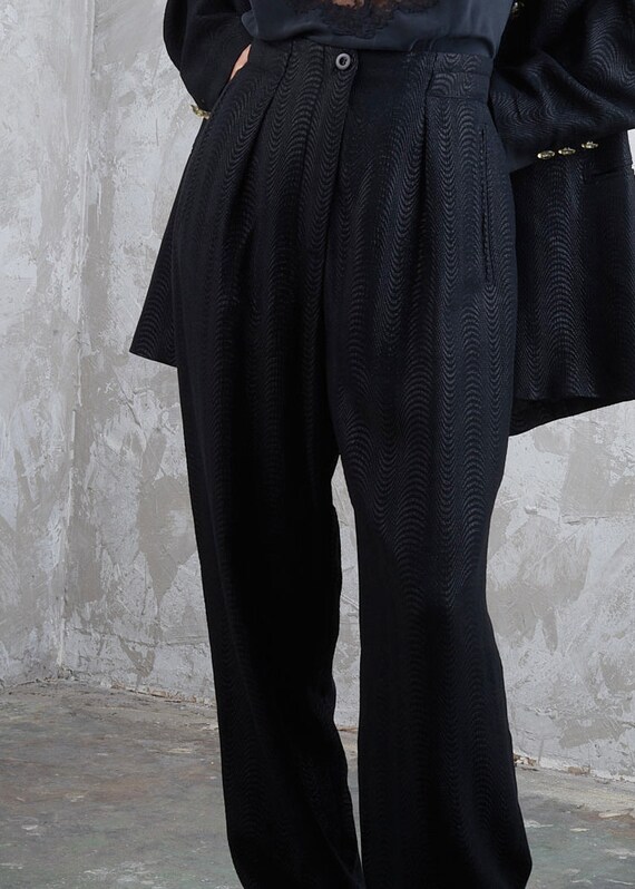 1990s ESCADA Black Jacquard Pant Suit Blazer Trou… - image 8