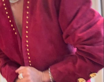 YVES SAINT LAURENT 1990 Ysl Western Crimson Suede and Stud Jacket M