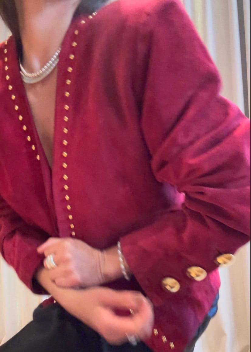 YVES SAINT LAURENT 1990 Ysl Western Crimson Suede and Stud Jacket