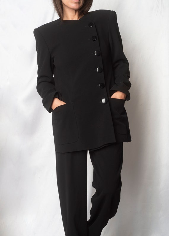 GIORGIO ARMANI// 1990s Asymmetric Black Pant Suit… - image 3