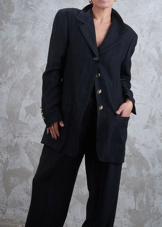 1990s ESCADA Black Jacquard Pant Suit Blazer Trou… - image 2