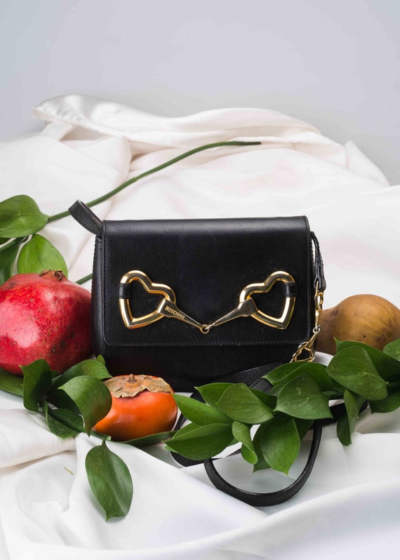 1980s// MOSCHINO// Gold Heart Crossbody Pouch Bag