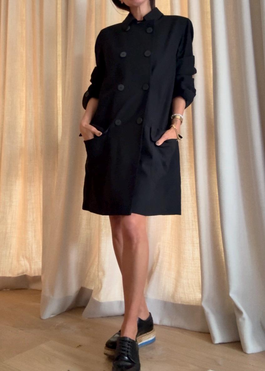 DKNY 1990s Classic Black Chic Twill Pea Coat S-M - Etsy