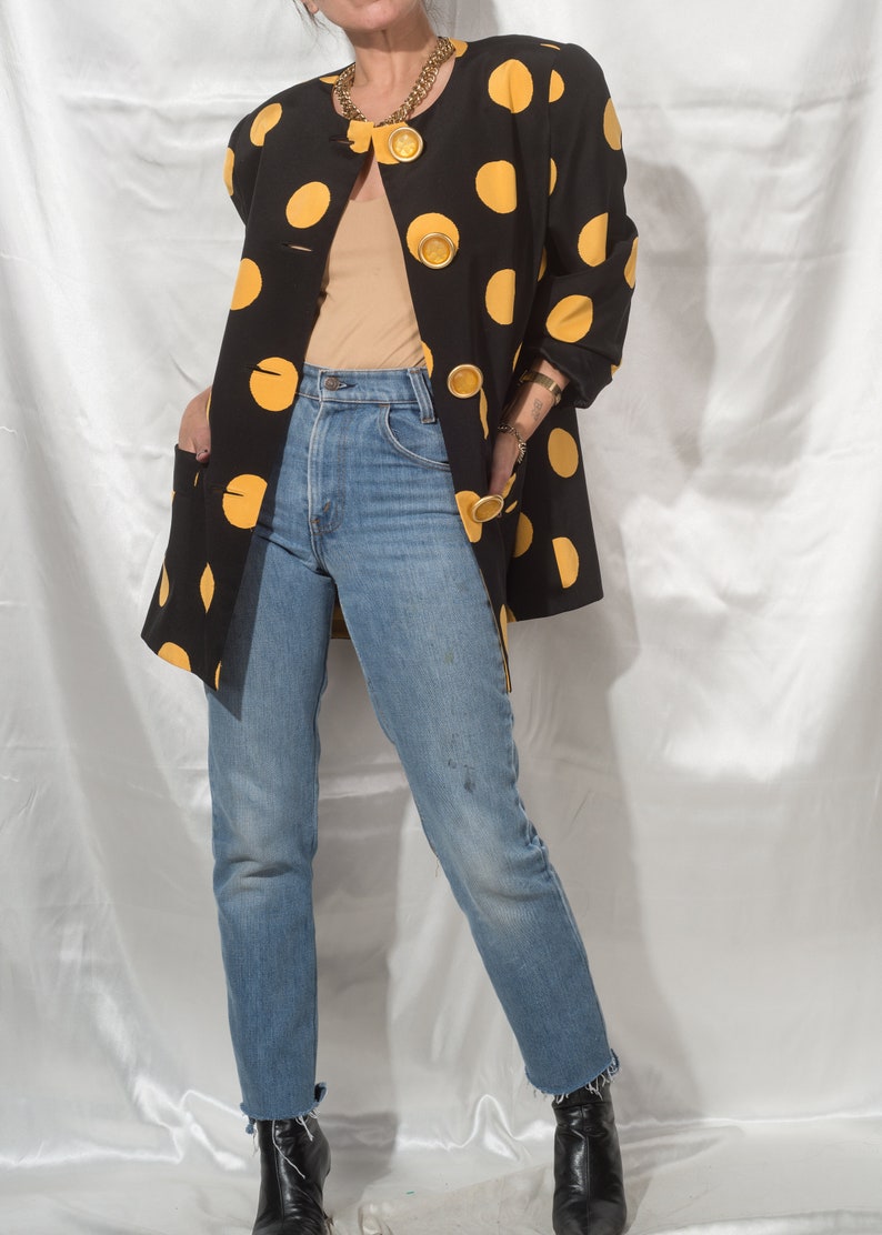 1980s DAVID HAYES Exaggerated Polka Dot Silk Jacket M L