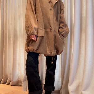 COURRREGES 1980s Rustic Suede Hooded Duffel Coat M image 4