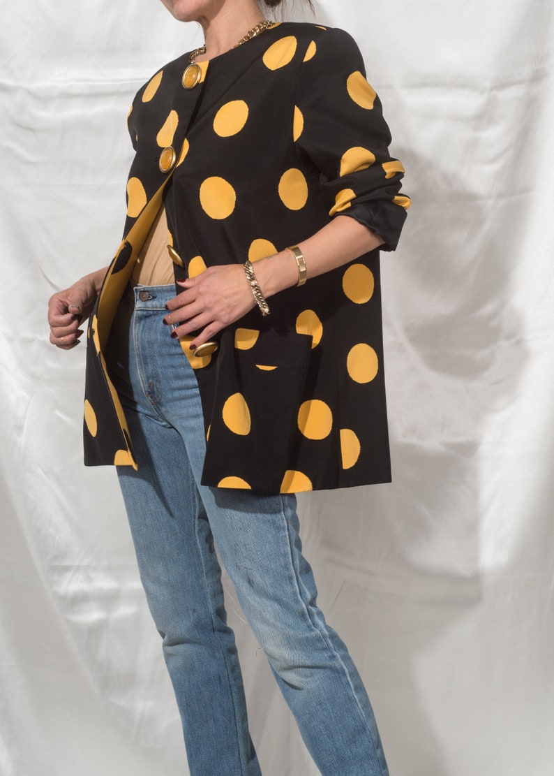 1980s DAVID HAYES Exaggerated Polka Dot Silk Jacket M L