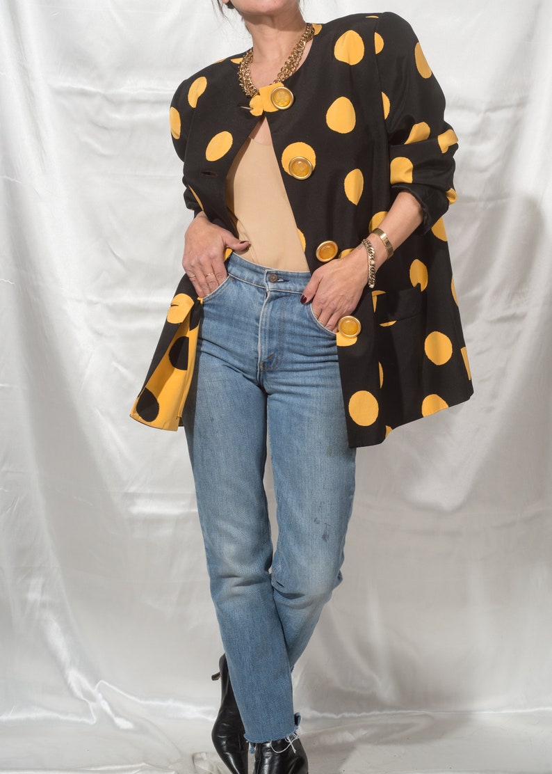 1980s DAVID HAYES Exaggerated Polka Dot Silk Jacket M L
