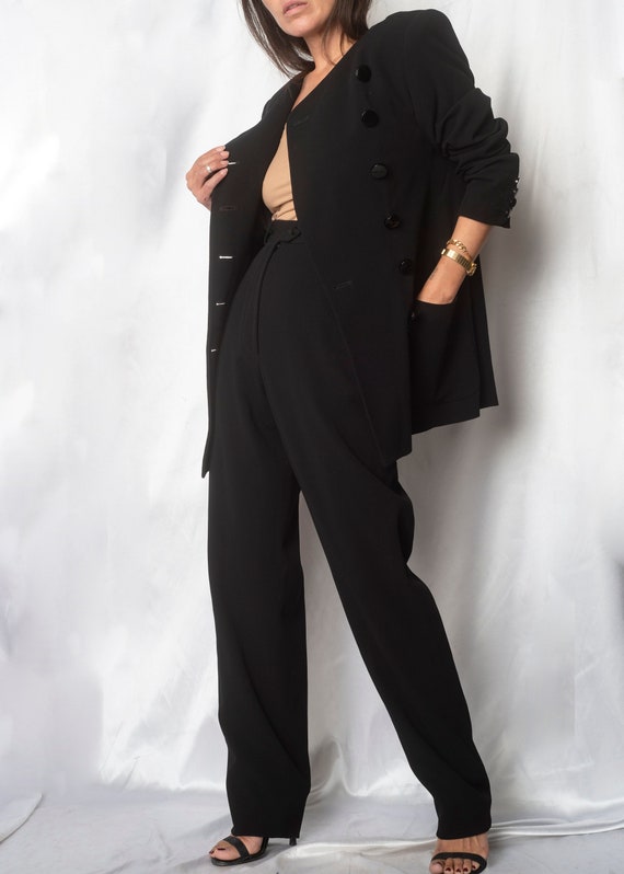 GIORGIO ARMANI// 1990s Asymmetric Black Pant Suit… - image 5