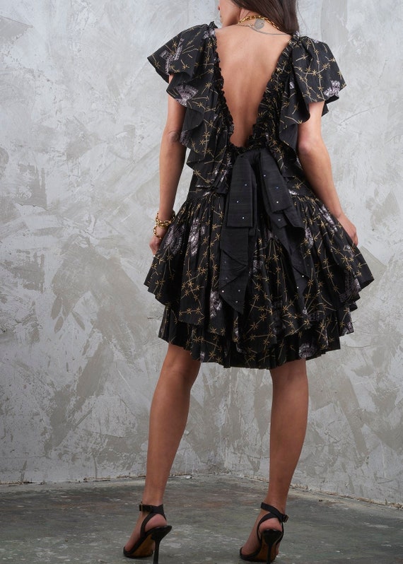 Rare Spring 1983 Zandra Rhodes 'Mount Olympus' Hand Painted Suede Collar & Cuffs Dress