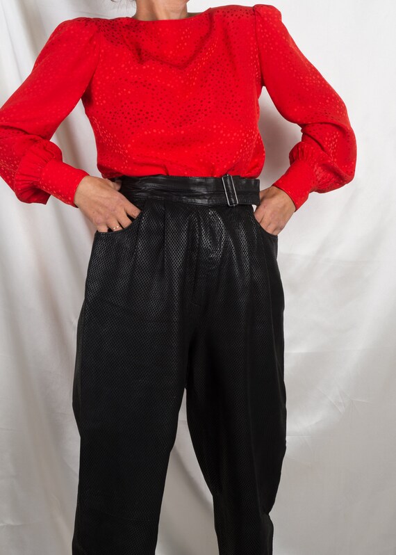 1980s// DAVID HAYES// Cherry Red Silk Jacquard Blo