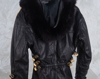 GIANNI VERSACE 1992 Fw Bondage Collection Black Leather Fur Hood