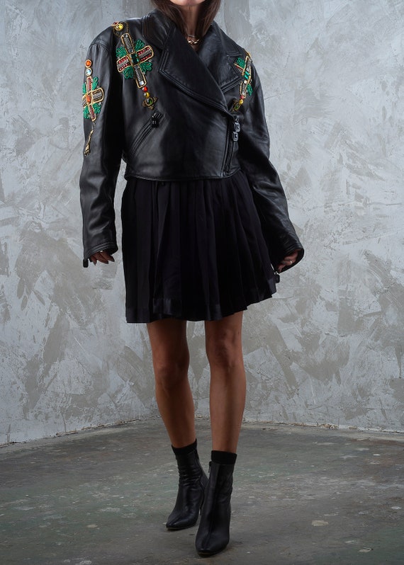 Vintage GIANNI VERSACE Runway Leather Jacket, Byzantine Beaded