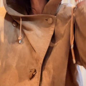 COURRREGES 1980s Rustic Suede Hooded Duffel Coat M image 2