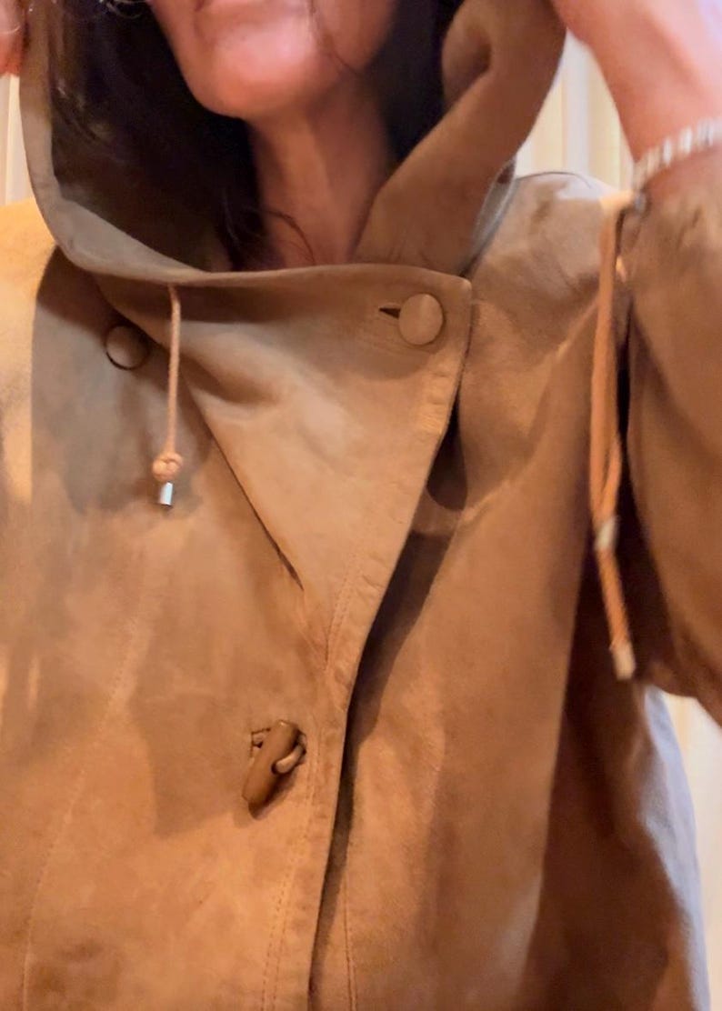 COURRREGES 1980s Rustic Suede Hooded Duffel Coat M image 2