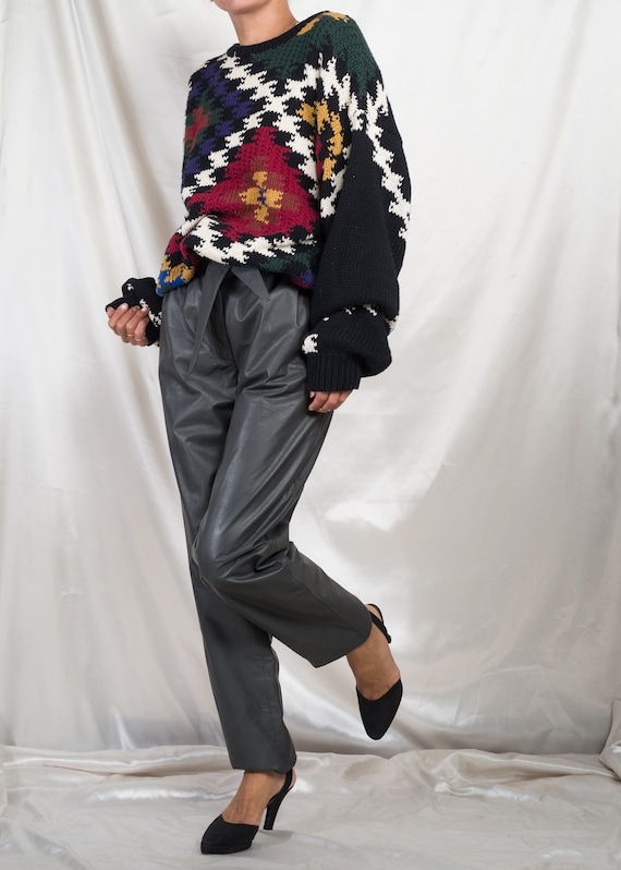 1980s// PERRY ELLIS// Abstract Argyle Oversize Cot
