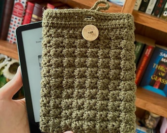 Olive Chunky Crochet Kindle Sleeve Made to Order Protective Case Handmade Ereader Tablet