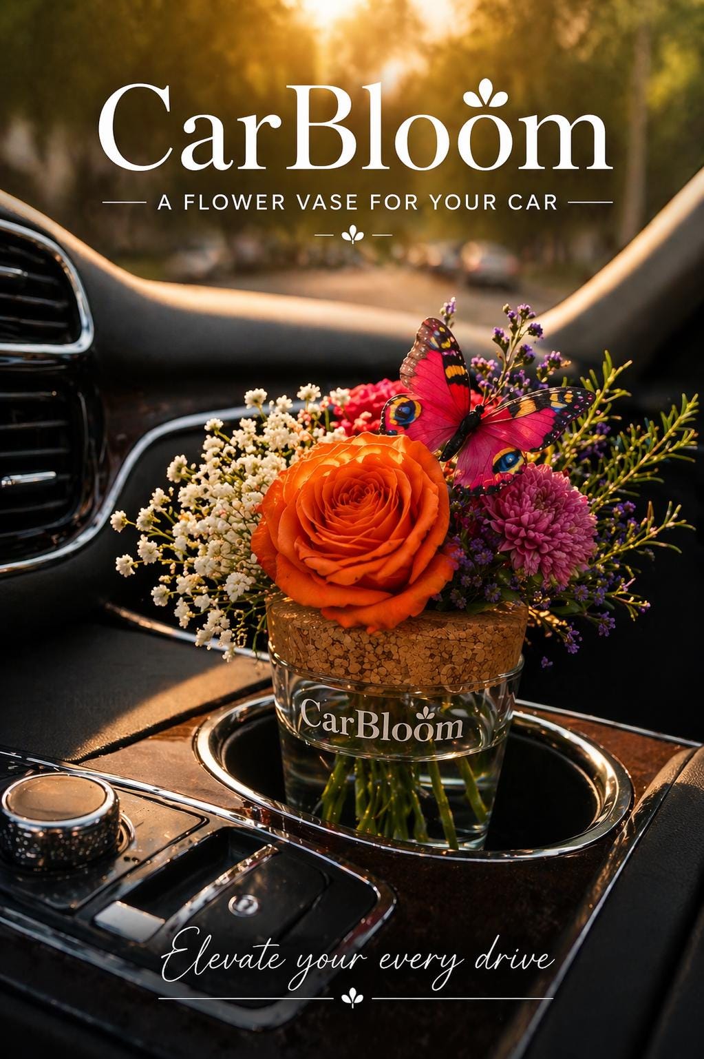 Flower Vase for Your Car, Handcrafted Glass Cup Holder Vase - Etsy