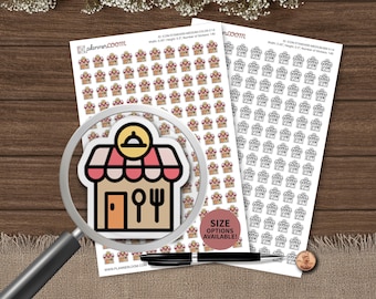 Icono de restaurante / Pegatinas para agenda / Tamaño y color personalizados / Para planificación, bullet journal, scrapbooking