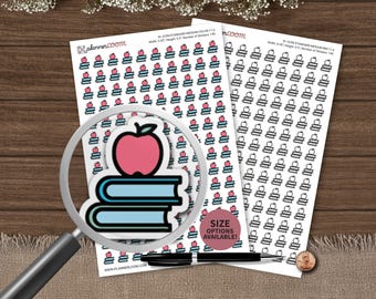 Bücher und Apfel-Icon | Planer Aufkleber | Benutzerdefinierte Größe und Farbe | Für Planung, Bullet Journal, Scrapbook
