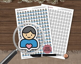 Boy With A Heart Icon | Planner Stickers | Custom Size & Color | For Planning, Bullet Journal, Scrapbook