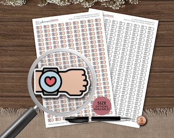 Armbanduhr mit Herz Icon | Planer Aufkleber | Benutzerdefinierte Größe und Farbe | Für Planung, Bullet Journal, Scrapbook