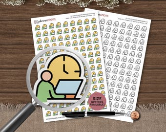 Person vor Computer und Uhr-Symbol | Planer Aufkleber | Benutzerdefinierte Größe und Farbe | Für Planung, Bullet Journal, Scrapbook