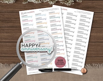 Mensaje de Feliz Aniversario / Pegatinas para Agenda / Tamaño y Color Personalizados / Para Planificación, Bullet Journal, Scrapbook