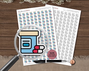 Medizinflasche und Pillen-Symbol | Planer Aufkleber | Benutzerdefinierte Größe und Farbe | Für Planung, Bullet Journal, Scrapbook