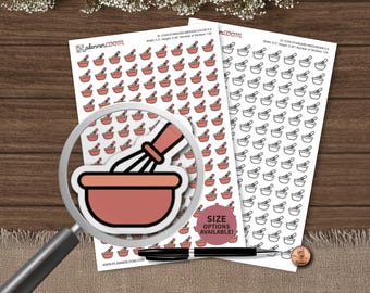 Schneebesen und Schüssel-Symbol | Planer Aufkleber | Benutzerdefinierte Größe und Farbe | Für Planung, Bullet Journal, Scrapbook