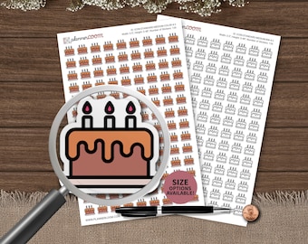 Geburtstagskuchen mit Kerzen-Icon | Planer Aufkleber | Benutzerdefinierte Größe und Farbe | Für Planung, Bullet Journal, Scrapbook