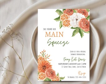 Ella encontró a su pareja ideal Invitación Despedida de soltera con temática cítrica Brunch nupcial con temática naranja Invitación floral cítrica Despedida de soltera con temática frutal