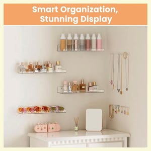 Clear Acrylic Floating Wall Shelves Set of 4, Bathroom Storage Organizer, Perfume & Skincare Display Shelf, Kids Book Ledge, Nursery Decor image 4