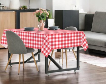 Red Gingham Tablecloth Set of 2, Disposable Picnic Table Cover 54x108, Red White Checkered Plastic Tablecloth for BBQ Party Decor