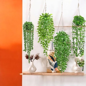 Faux Hanging Plants Set of 4 in Pots, UV Resistant Artificial Greenery Decor, Eucalyptus Vine and String of Pearls for Bathroom Shelf Decor