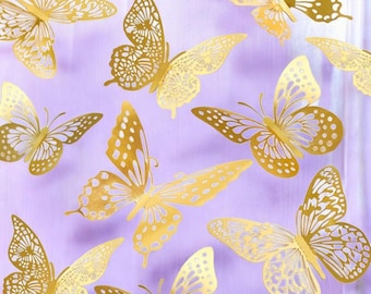 3D Gold Butterfly Wall Decor Set, 48 Removable Metallic Butterfly Stickers, Nursery Bedroom Party Wall Decals, Elegant Butterfly Room Decor