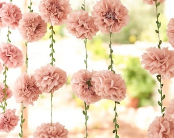 Pink Tissue Pom Pom Garland, Party Decor, Baby Shower Decoration, Wedding Backdrop Garland, Bridal Shower Decor, Spring Party Banner, 2 Pack