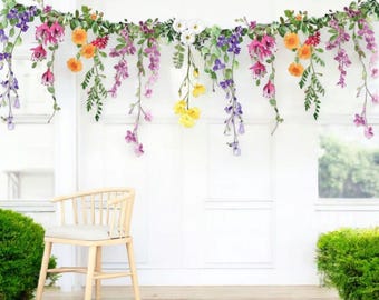 Wildflower Garland, Artificial Floral Decor for Hanging Boho Backdrops