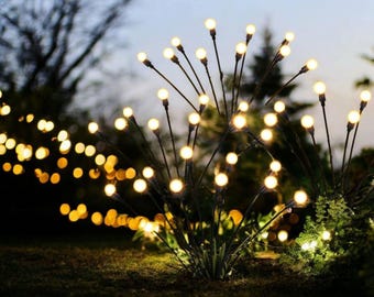 Swaying Solar Garden Lights Warm White, Firefly Outdoor Lights Waterproof, Solar Pathway Lights for Yard Patio Decor, Garden Gift Set 2 Pack