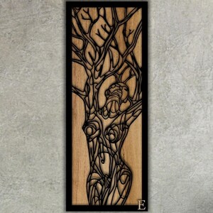 Ethereal Growth: Intricate Laser-Cut Wooden Tree Goddess Wall Art