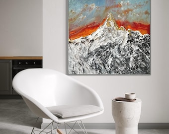 Everest Peak | Original Mountain Acrylic Painting on Canvas | Textured Landscape Wall Art