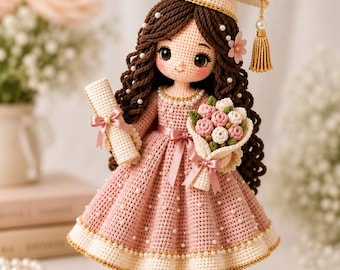 Crochet Graduation Doll Pattern PDF, Graduate Girl Amigurumi, College Graduation Gift for Her, Class of 2027 Senior Keepsake Doll