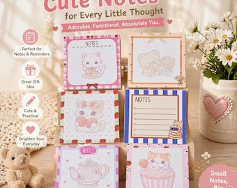 Kawaii Inspired, Notepad, Teddy Bear, Cat, or Teapot Designs (Approx 3x3)