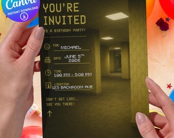 Backrooms Inspired Party Invitation Editable Template (Canva Digital Download)