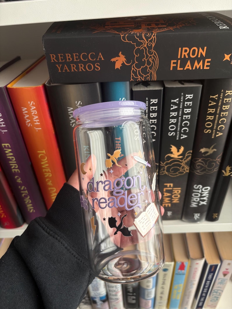 Dragon Reader Glass Cup, Fourth Wing Inspired Fandom Drinkware book merch image 1