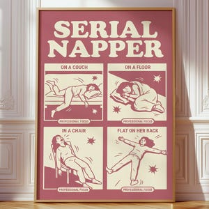 Retro "Serial Napper" Comic Poster, Maximalist Graphic Art (Digital Download)