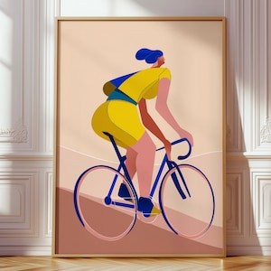 Affiche murale cycliste maximaliste, style rétro, aux couleurs vives (téléchargement numérique)