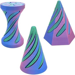 3-Piece Impossible Passthrough Fidget Toy Set - 3D Printed Spiral & Hexagonal Vortex Sculpture - Kinetic Desk Toy for Stress Relief