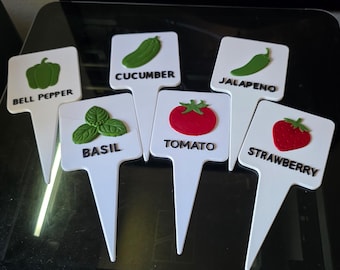 Custom Garden Plant Markers | Modern Vegetable and Herb Labels | Weatherproof Stake for Pots and Gardens | Basil Tomato Jalapeno ect