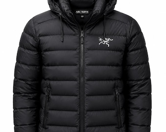Arcteryx Men Black Hooded Puffer Jacket | Lightweight Insulated Winter Jacket | Full Zip Outdoor Jacket | Premium Technical Outerwear